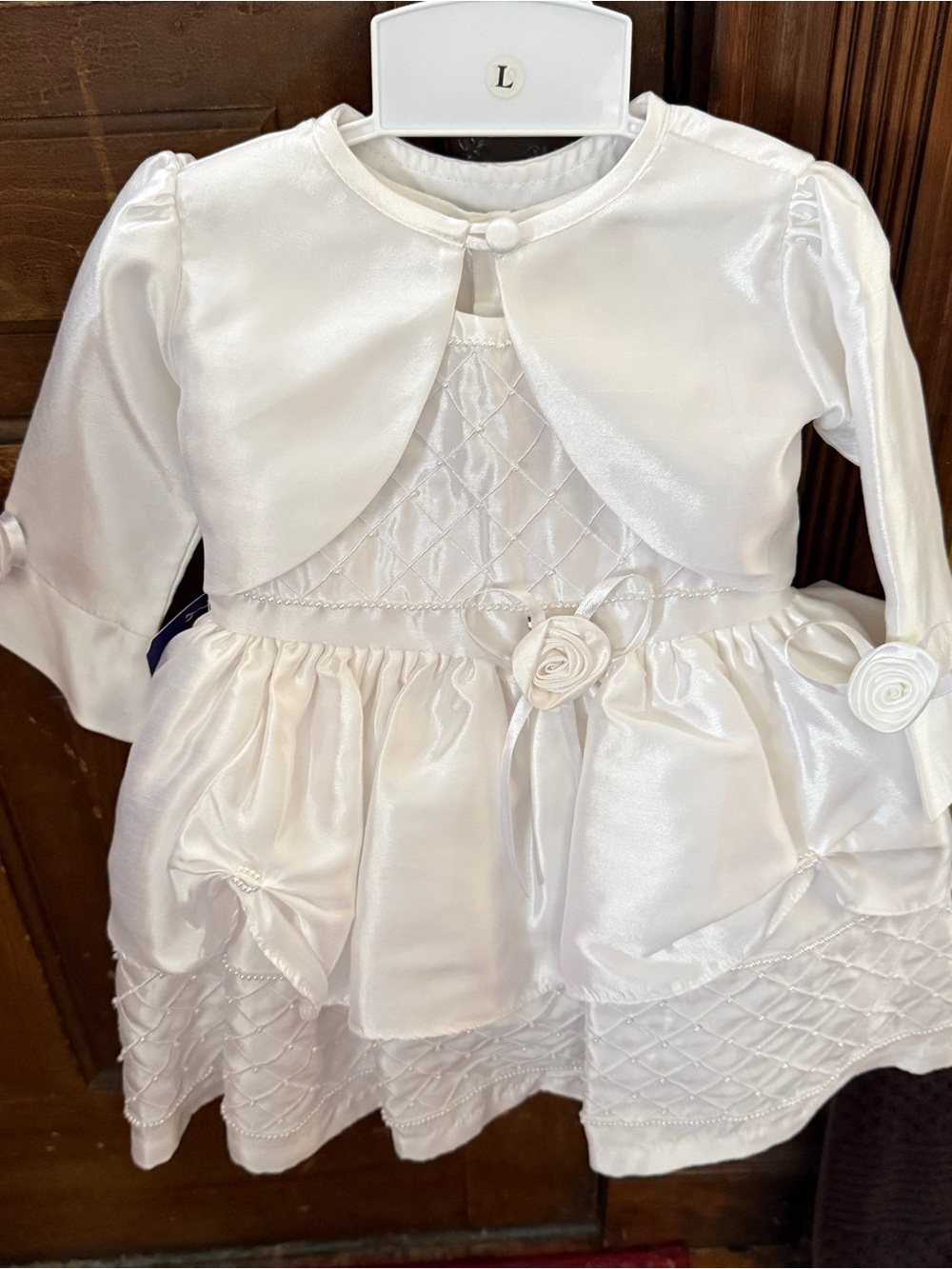 Classic White Satin Floral Trim Formal Dress for Girls